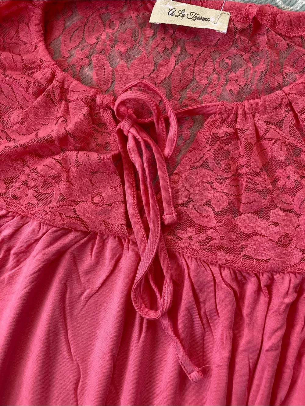 A La Tzarina Pink Lace Yoke Tunic Dress M NWT